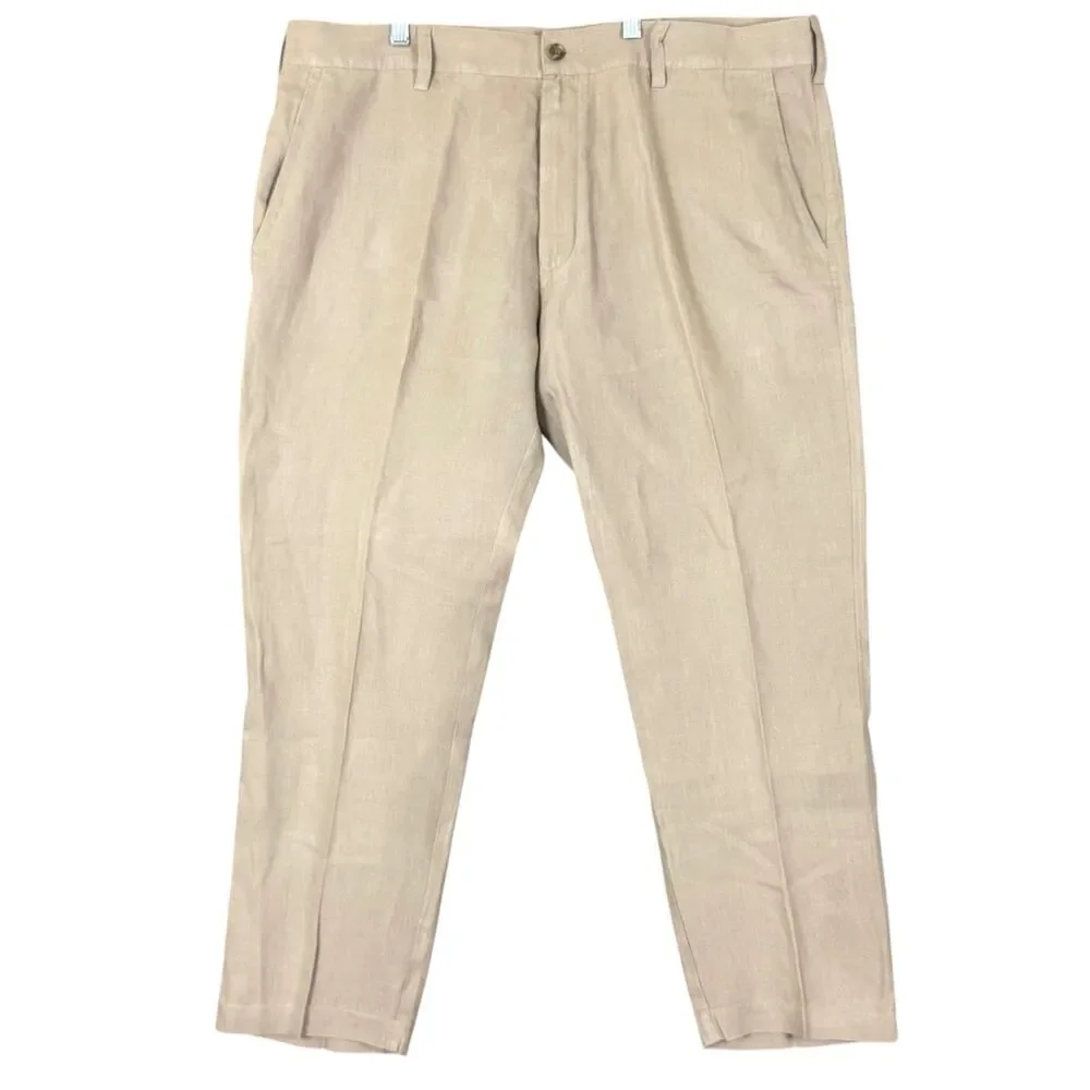 Joseph Abboud Linen Pants 42X29 Beige Flat Front Straight Leg Chino Preppy